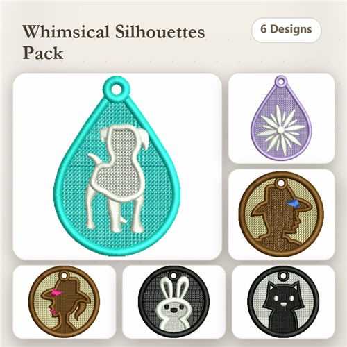 FSL Animal Silhouettes Embroidery Bundle – Dog, Flower, Cowboy, Bunny & More (6 Designs)