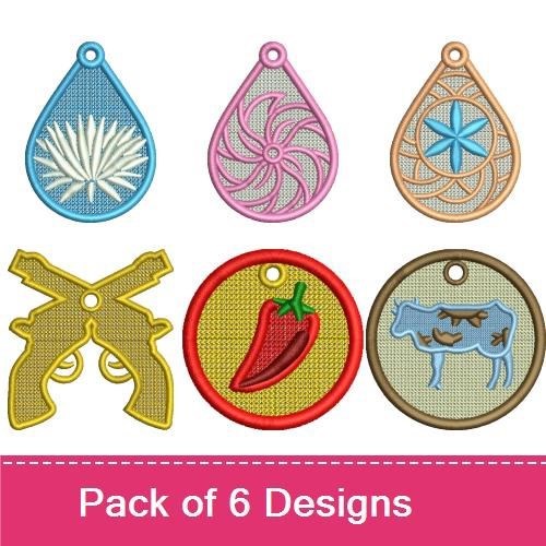 FSL Decorative Teardrop & Fun Shapes Embroidery Designs Bundle – Teardrop with Floral, Gun, Chili Pepper & More (6 Designs)