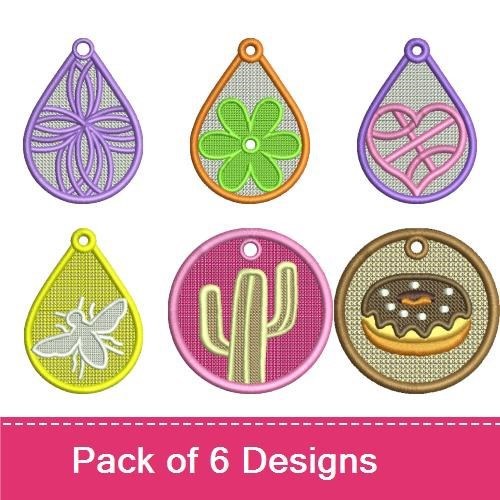 FSL Colorful Teardrop Embroidery Designs Bundle – Teardrop with Flower, Clover, Heart & More (6 Designs)
