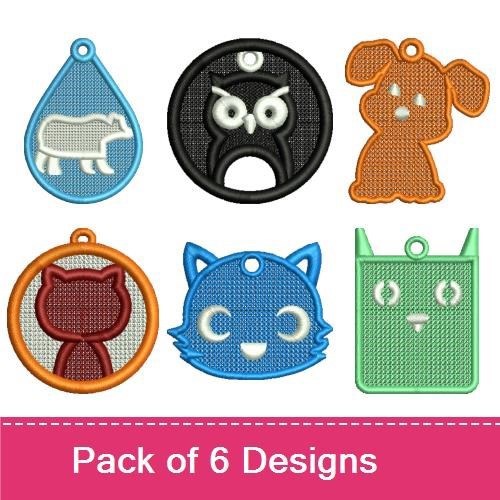 Animal Keychain Embroidery Bundle – Dog, Cat, Owl & More (6 Designs)