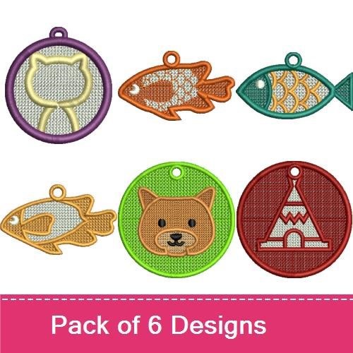 FSL Cute Animal and Fish Embroidery Bundle – Fish Ornament, Cat Ornament, Dog Ornament & More (6 Designs)