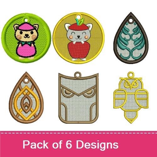 FSL Cute Critters & Geometric Shapes Embroidery Designs Bundle – Cat in Hat, Apple, Owl & More (6 Designs)