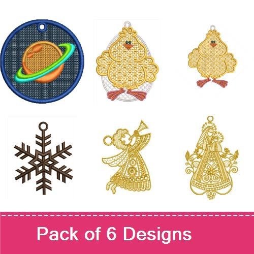 FSL Holiday Ornaments Embroidery Bundle – Snowflake, Angel, Bell, Chick & More (6 Designs)