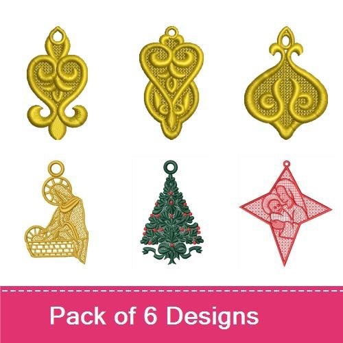 FSL Elegant Lace Ornaments Embroidery Designs Bundle – Lace Heart, Filigree, Tree & More (6 Designs)