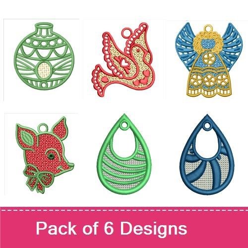 FSL Vintage Ornaments & Angels Embroidery Designs Bundle – Dove Ornament, Angel Ornament, Ornate Bauble & More (6 Designs)