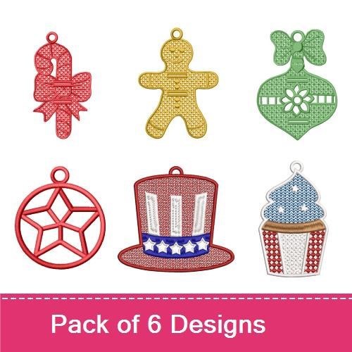 FSL Holiday Ornaments Embroidery Bundle – Candy Cane, Gingerbread Man, Cupcake & More (6 Designs)