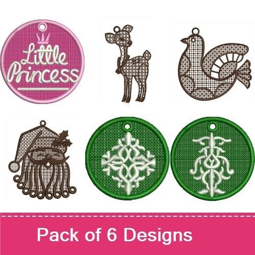 FSL Holiday Ornaments Embroidery Bundle – Reindeer, Bird, Santa, & More (6 Designs)