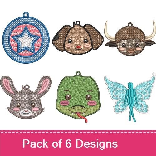 FSL Cute Animal Faces Embroidery Bundle – Dog, Buffalo, Rabbit, Snake & More (6 Designs)