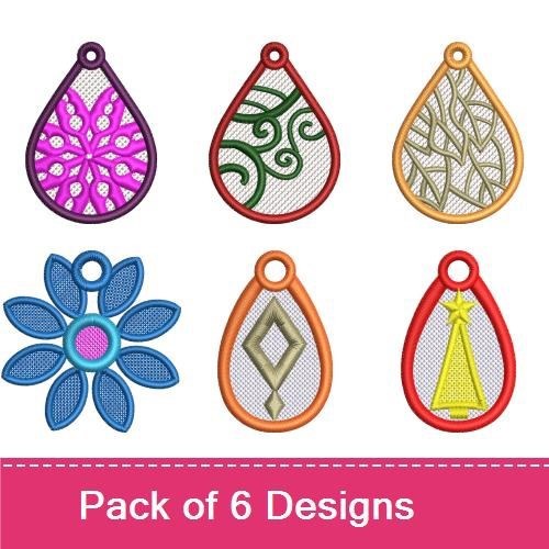 FSL Teardrop Ornament Embroidery Designs Bundle – Pink, Green Swirl, Geometric & More (6 Designs)
