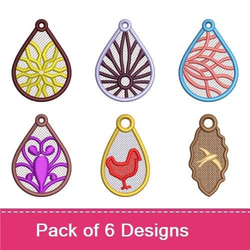 FSL Teardrop Ornament Embroidery Designs Bundle – Lace, Floral, Chicken & More (6 Designs)
