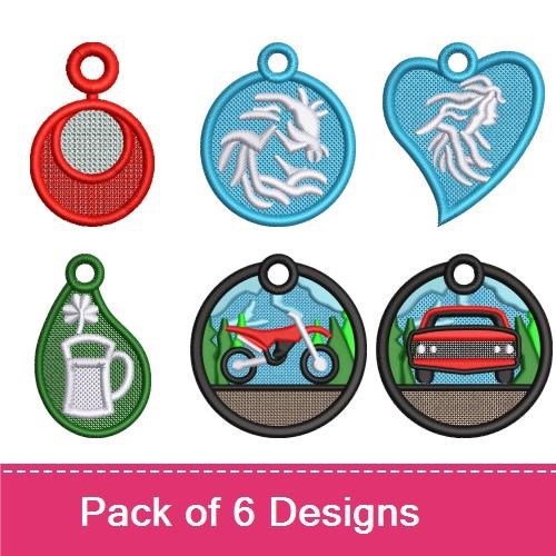 FSL Fun Motifs Embroidery Bundle – Red Car Ornament, Fish Motif, Coffee Mug Ornament & More (6 Designs)
