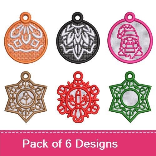 FSL Holiday Ornaments Embroidery Bundle – Santa Hat, Christmas Bell, Snowflake & More (6 Designs)