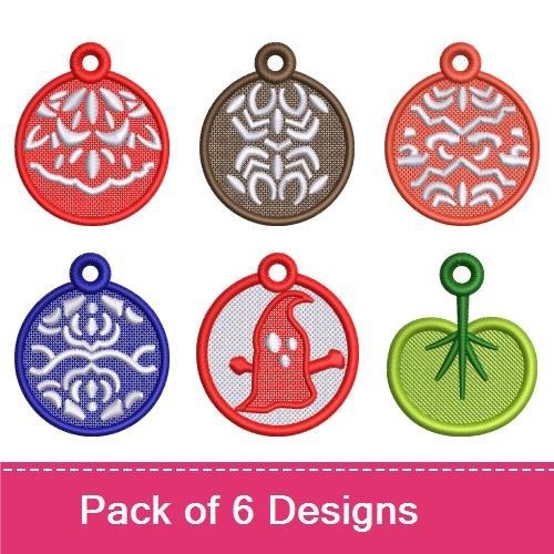 FSL Halloween Ornaments Embroidery Designs Bundle – Spider, Ghost, Pumpkin & More (6 Designs)