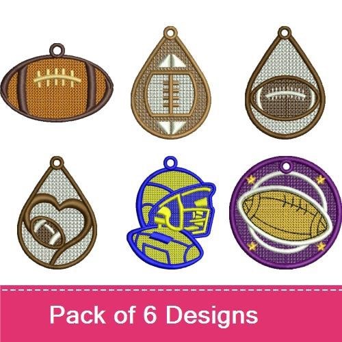 FSL Football-Themed Embroidery Designs Bundle – Football, Helmet, Field & More (6 Designs)