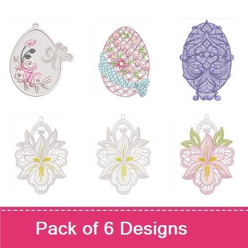 FSL Lace Floral Egg Embroidery Bundle – Floral Egg with Ribbon, Ornate Floral Egg, Elegant Floral Egg & More (6 Designs)