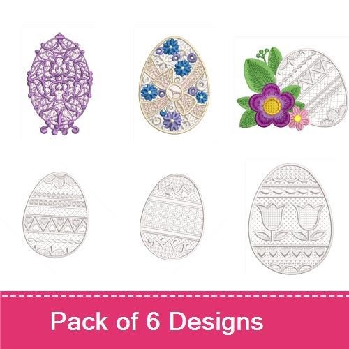 FSL Easter Egg Embroidery Bundle – Decorative Egg with Flowers, Ornate Egg, Floral Egg & More (6 Designs)