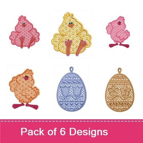 FSL Cute Chick & Easter Eggs Embroidery Bundle – Pink Chick, Yellow Chick, Blue Egg & More (6 Designs)
