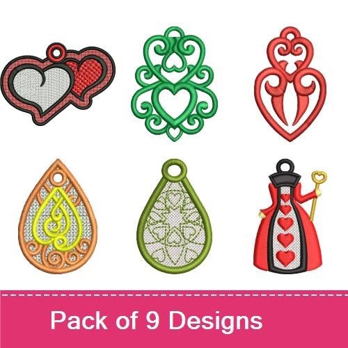 FSL Heart Lace Ornaments Embroidery Bundle – Heart Lace Ornament - Red, Heart Lace Ornament - Green, Ornamental Heart Design - Red & More (9 Designs)