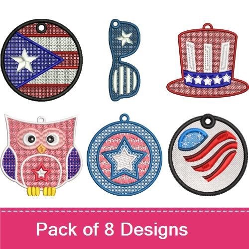 FSL Patriotic Americana Embroidery Designs Bundle – Patriotic Bird, Top Hat, Star Shape & More (8 Designs)