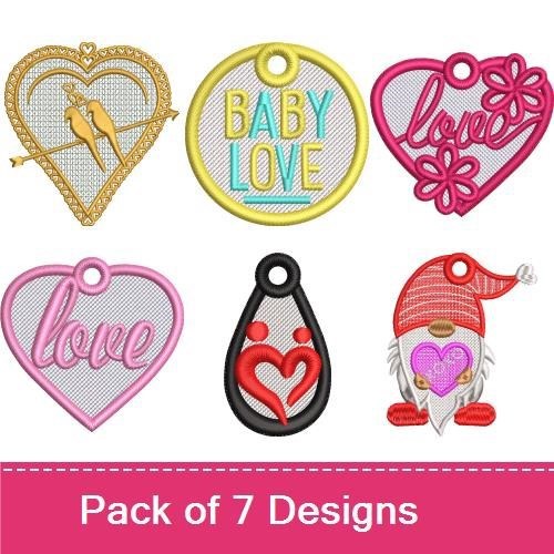 FSL Love and Heart Embroidery Bundle – Love Heart Ornament, Gnome Love Ornament, Red Love Tag & More (7 Designs)