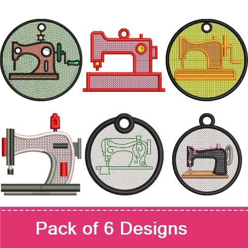 FSL Vintage Sewing Machine Embroidery Designs Bundle – Vintage Sewing Machine in Circle, Red & Green Versions, & More (6 Designs)
