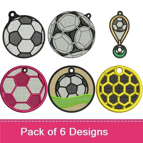 FSL Soccer Ball Ornament Embroidery Designs Bundle – Black, White, Red, Green & More (6 Designs)