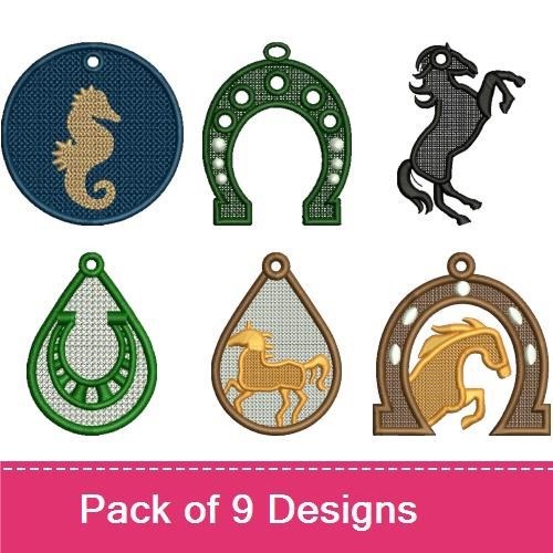 FSL Equestrian & Lucky Charms Embroidery Designs Bundle – Horse Head, Seahorse, Horseshoe & More (9 Designs)
