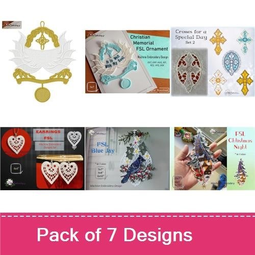 FSL Christian-themed Ornaments Embroidery Bundle – Angel, Dove, Heart & More (7 Designs)