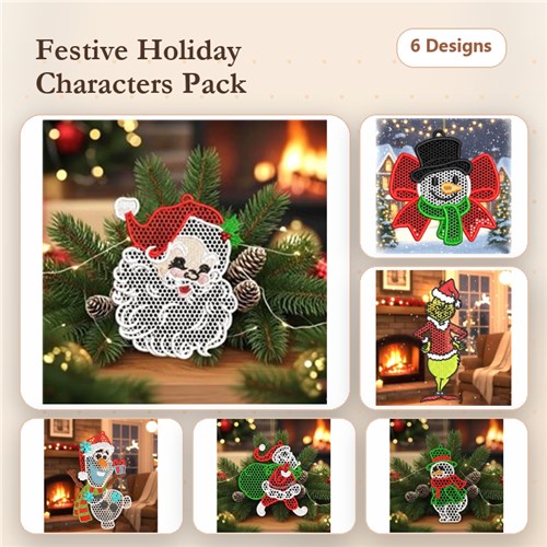 FSL Festive Holiday Characters Embroidery Designs Bundle – Snowman, Santa, Elf, Reindeer & More (6 Designs)