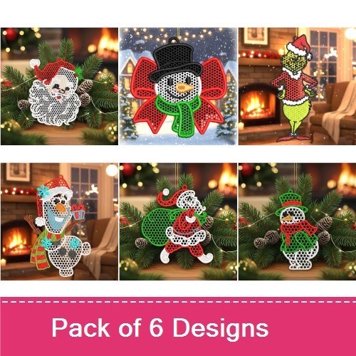 FSL Festive Holiday Characters Embroidery Designs Bundle – Snowman, Santa, Elf, Reindeer & More (6 Designs)