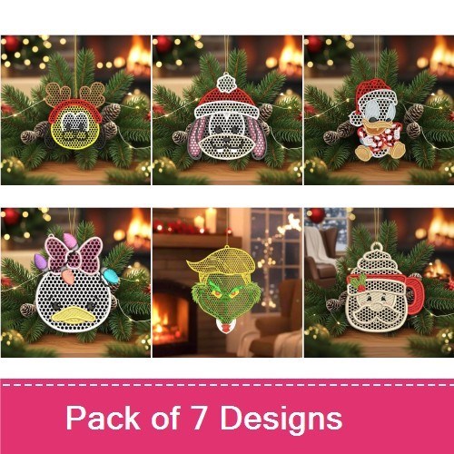 FSL Holiday Character Embroidery Designs Bundle – Mickey Mouse, Minnie Mouse, Donald Duck & More (7 Designs)