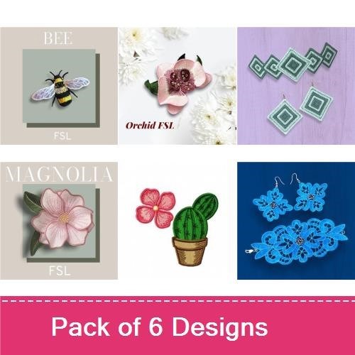 FSL Floral & Nature Embroidery Designs Bundle – Orchid, Bee, Magnolia & More (6 Designs)