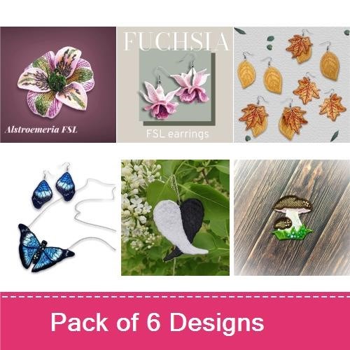 FSL Nature Inspired Embroidery Designs Bundle – Alstroemeria, Fuchsia, Butterfly & More (6 Designs)