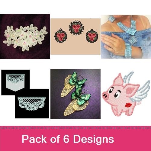 FSL Lace Embroidery Designs Bundle – Floral Lace, Skull, Ice Cream Cone & More (6 Designs)