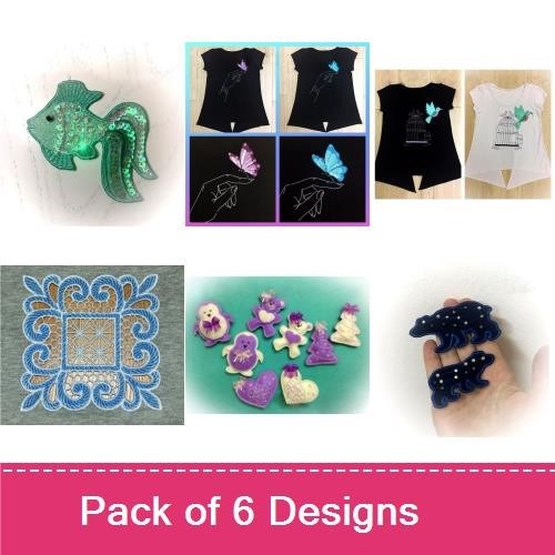 FSL Whimsical Nature & Holiday Embroidery Designs Bundle – Butterfly, Fish, Lace Flower & More (6 Designs)