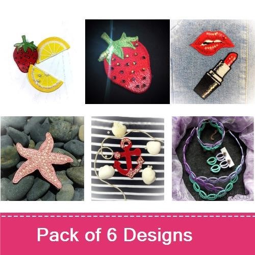 FSL Summer Fruit & Lipstick Embroidery Designs Bundle – Strawberry, Lemon Slice, Starfish & More (6 Designs)
