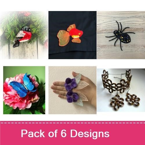 FSL Nature-Inspired Embroidery Designs Bundle – Butterfly Ornament, Spider Ornament, Leaf Applique & More (6 Designs)