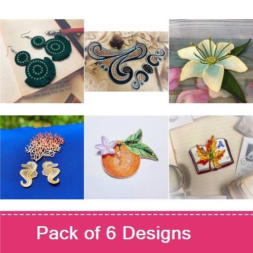FSL Elegant Embroidery Designs Bundle – Floral Lace, Green Swirl Earrings, Ornate Swirls & More (6 Designs)