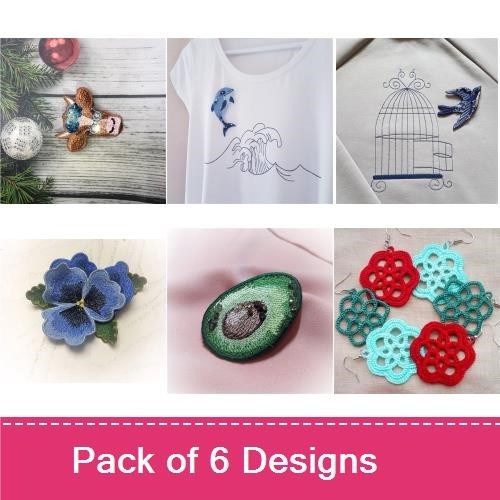 FSL Whimsical Charms Embroidery Bundle – Deer Ornament, Birdcage Design, Blue Floral Applique & More (6 Designs)