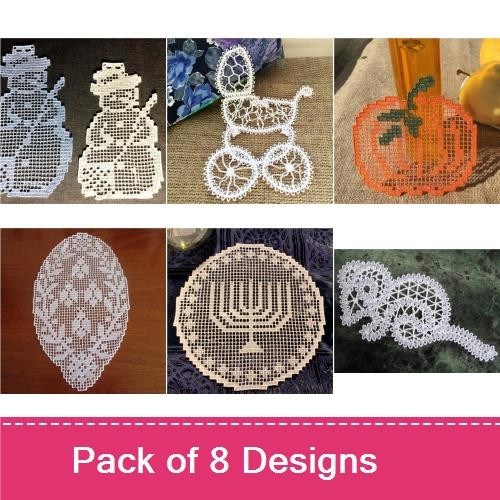 FSL Holiday Lace Embroidery Designs Bundle – Snowman, Pumpkin, Menorah & More (8 Designs)