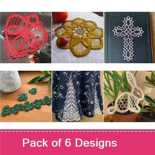 FSL Delicate Lace Embroidery Bundle – Lace Cross, Lace Heart, Lace Flower & More (6 Designs)