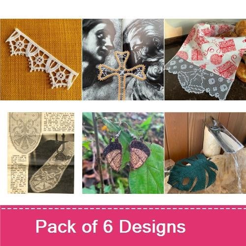 FSL Vintage Lace & Nature Embroidery Designs Bundle – Lace Trim, Butterfly Lace, Leaf Motif & More (6 Designs)