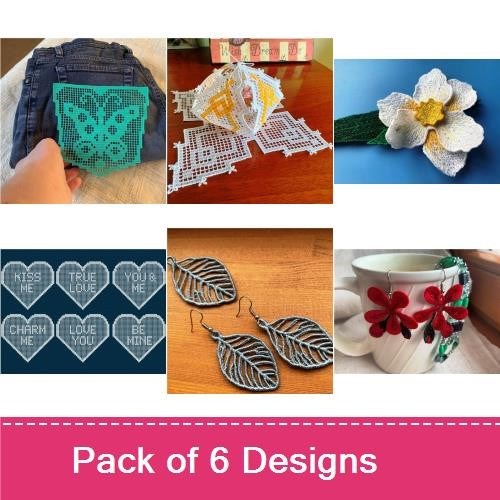 FSL Floral Lace Embroidery Bundle – Flower Lace Ornament, Butterfly Lace, Heart Lace & More (6 Designs)