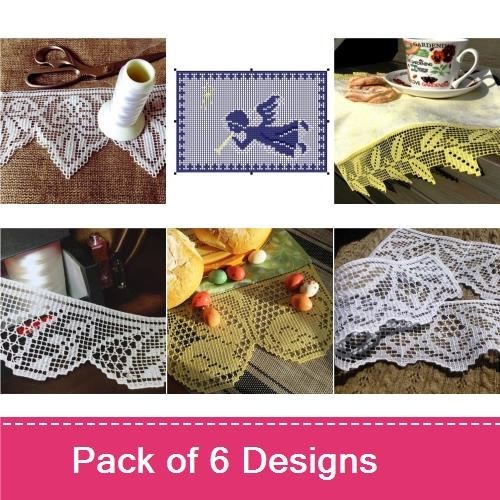 FSL Elegant Lace Edging Embroidery Designs Bundle – Leaf Motif, Floral Design, Geometric Patterns & More (6 Designs)