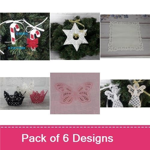 FSL Lace Embroidery Designs Bundle – Butterfly, Star, Crown & More (6 Designs)
