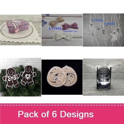 FSL Halloween Ornaments Embroidery Bundle – Ghost, Pumpkin, Gingerbread Man & More (6 Designs)