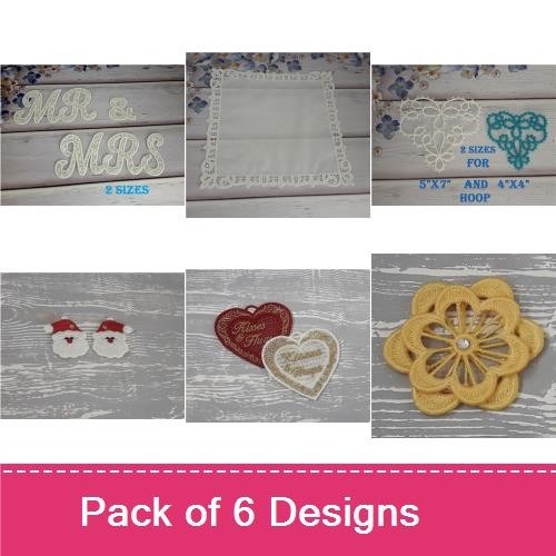 FSL Elegant Lace & Holiday Embroidery Bundle – MR Lace Letters, Holiday Ornament, Lace Heart & More (6 Designs)