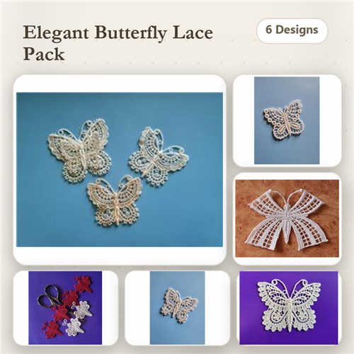 FSL Butterfly Lace Embroidery Designs Bundle – Butterfly Ornament, Butterfly Bow, Detailed Butterfly & More (6 Designs)