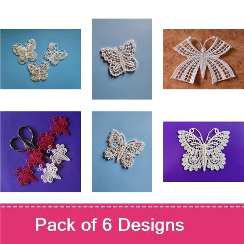 FSL Butterfly Lace Embroidery Designs Bundle – Butterfly Ornament, Butterfly Bow, Detailed Butterfly & More (6 Designs)