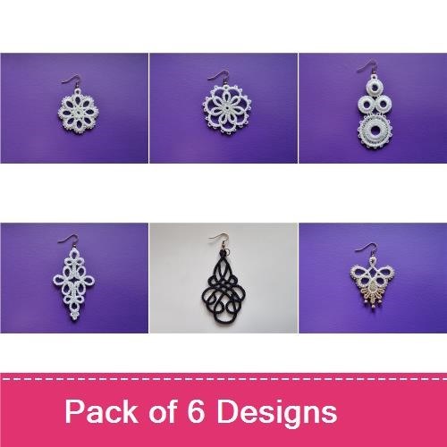 FSL Tatting Lace Earrings Embroidery Bundle – Flower Lace, Circles Lace, Snowflake Lace & More (6 Designs)